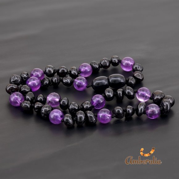 Amberalia Baltic Amber Baby Teething Necklace - Cherry /Amethyst - Certificated - Picture 4 of 9